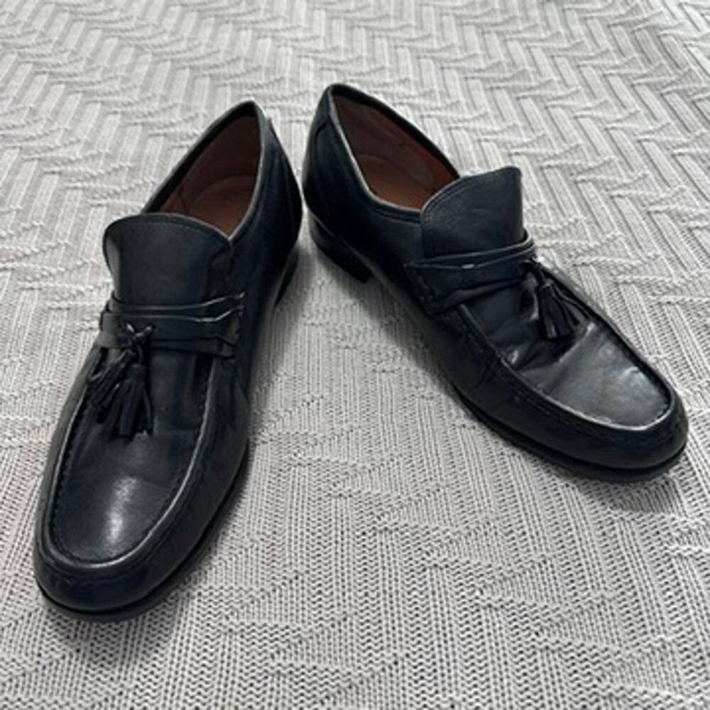 Vintage Sergio Aloy black Italian leather tassel loafers size 10.5